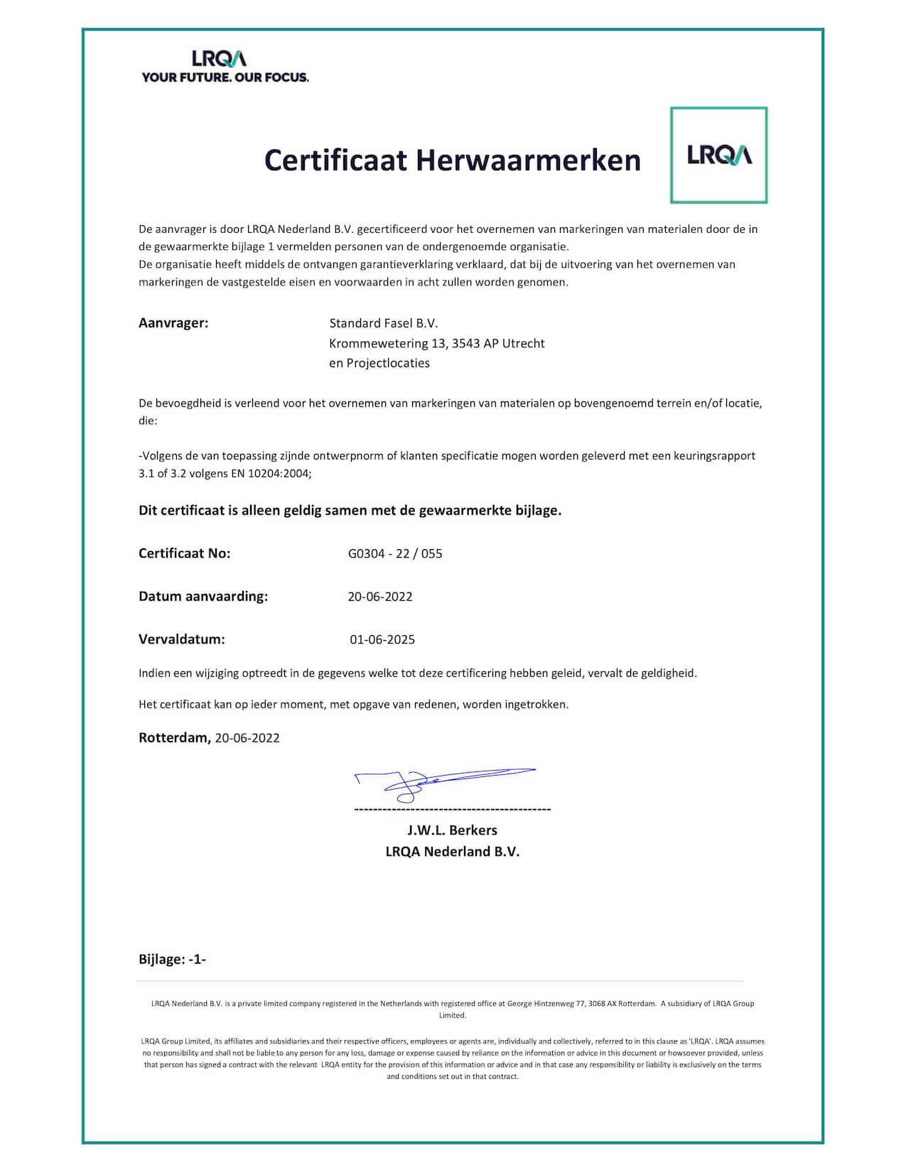 Standard fasel g0304 certificaat nl lrqa 2022 2025
