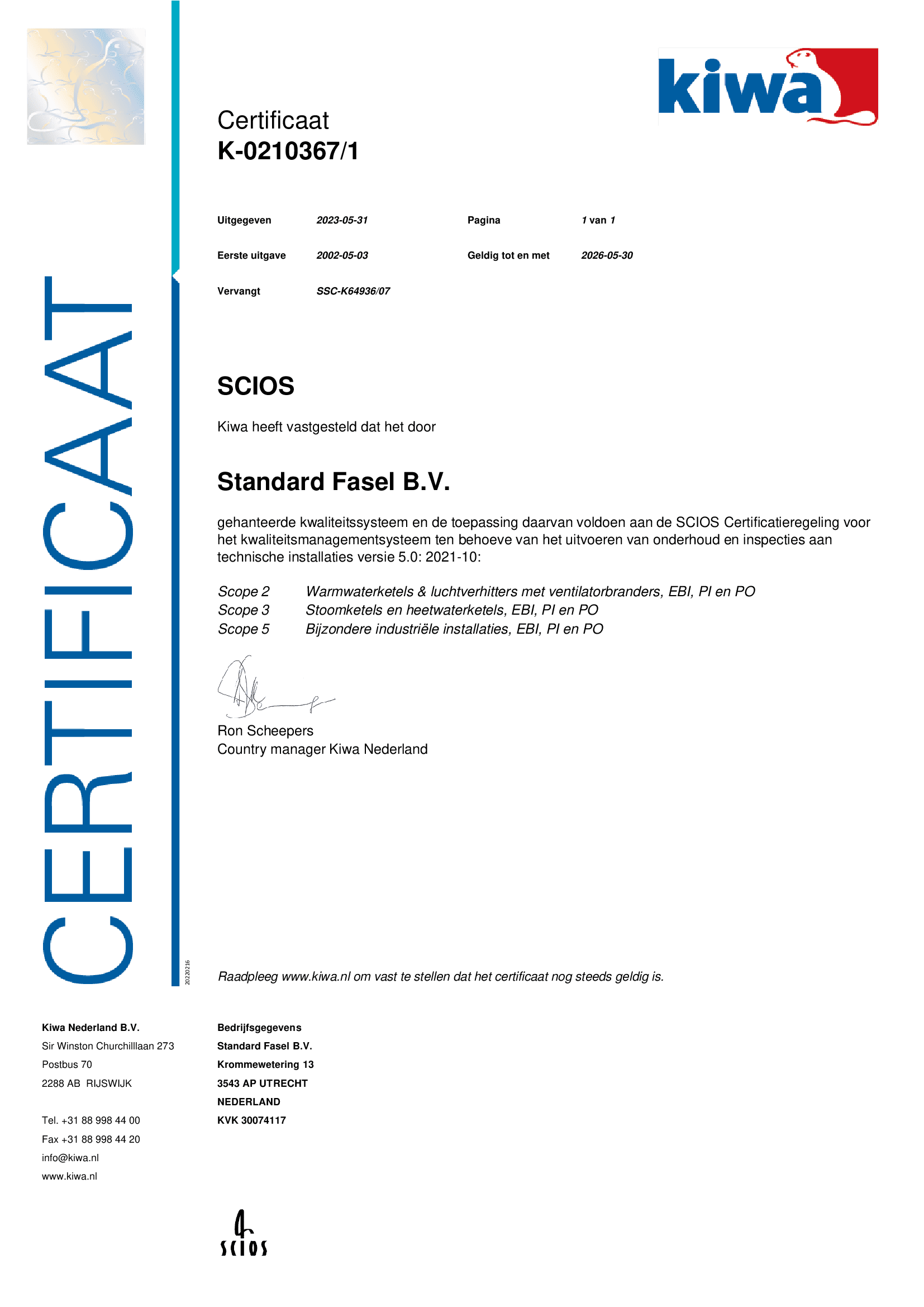 Scios certificaat standard fasel b. V 1